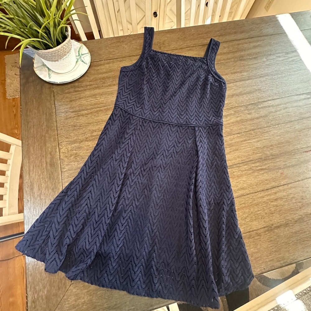 Mixt by Heidi Weisel Navy Blue Crochet Fit & Flare Dress Women's Size 16